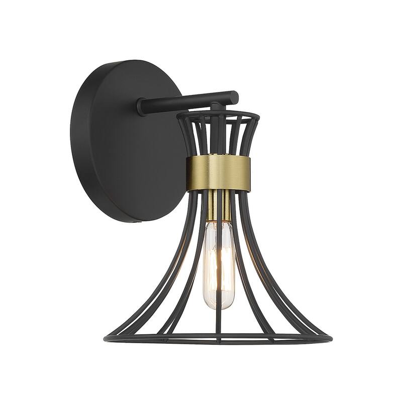 Matte Blackith Warm Brass One Light Wall Sconce from the Breur Collection