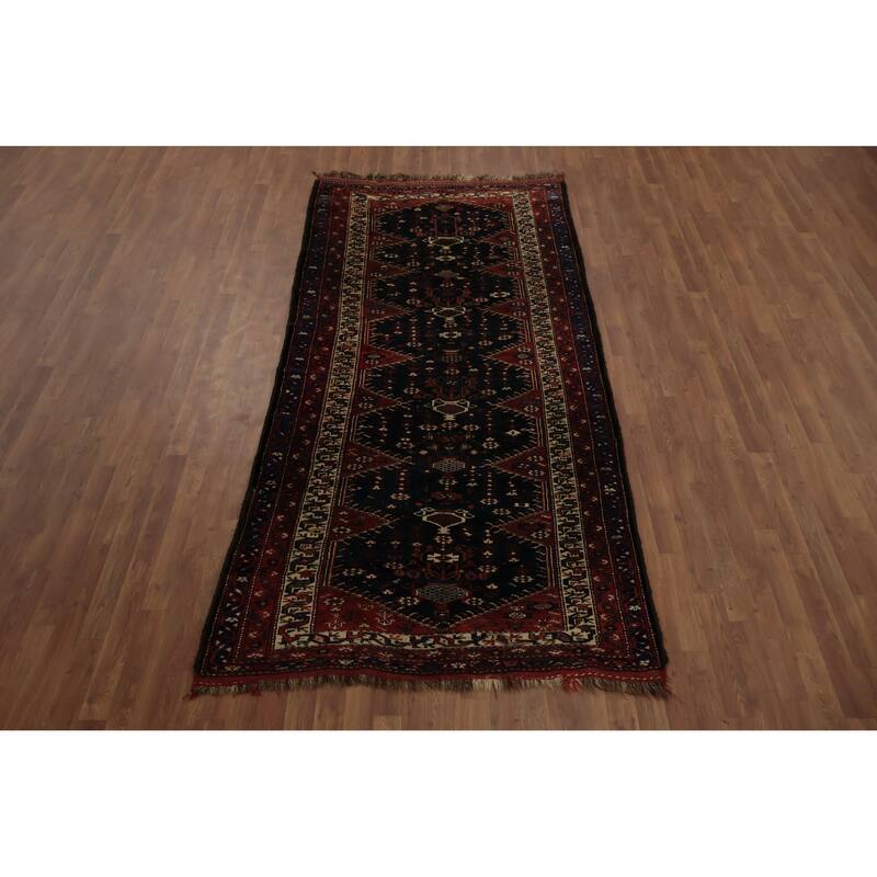 Hand Knotted Oriental 100% Wool Carpet Traditional Tribal Navy Blue & Blues Qashqai Area Rug - 9' 7'' X 4' 6''