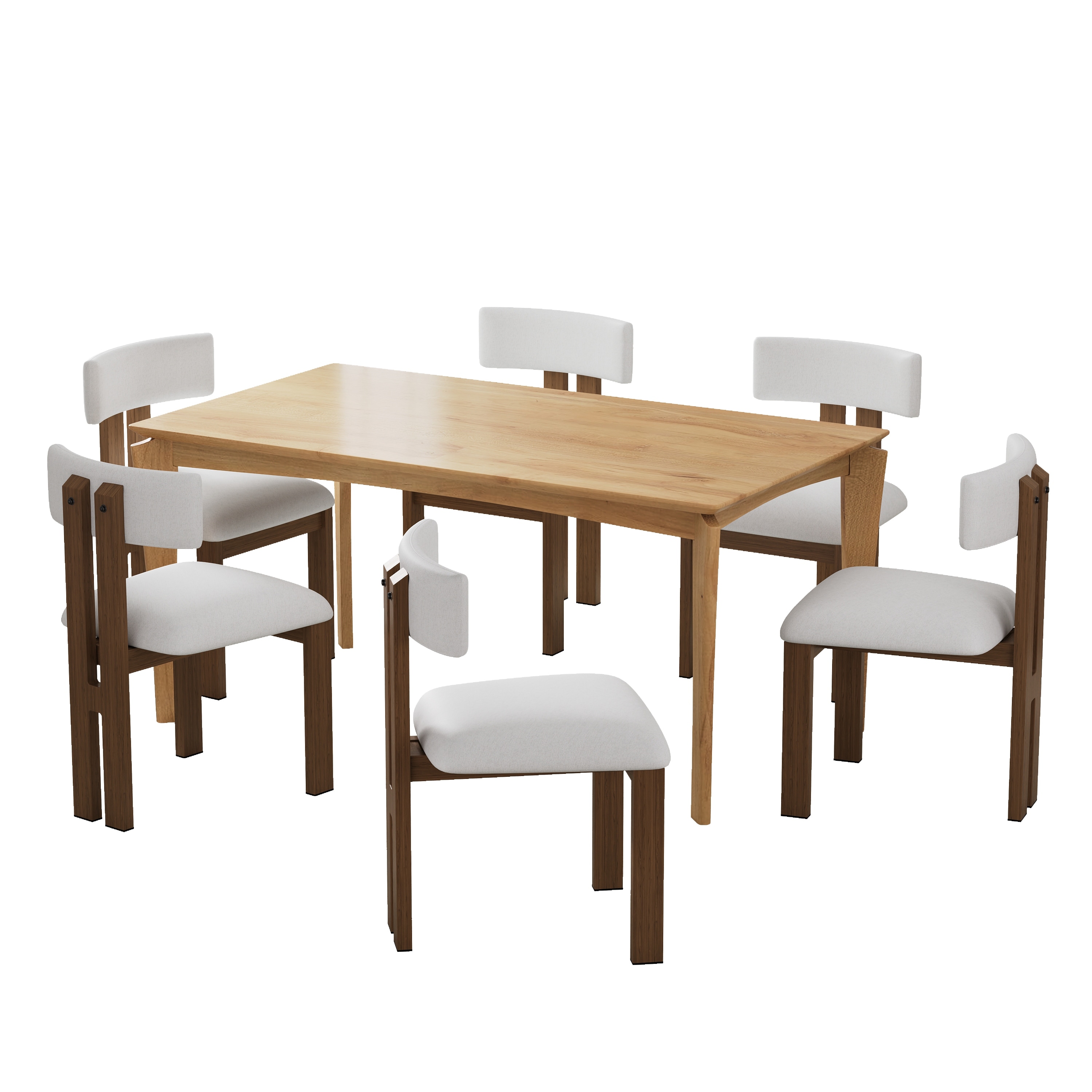 7-Piece Wood Dining Table Set with 6 T-back Upholstered Dining Chair