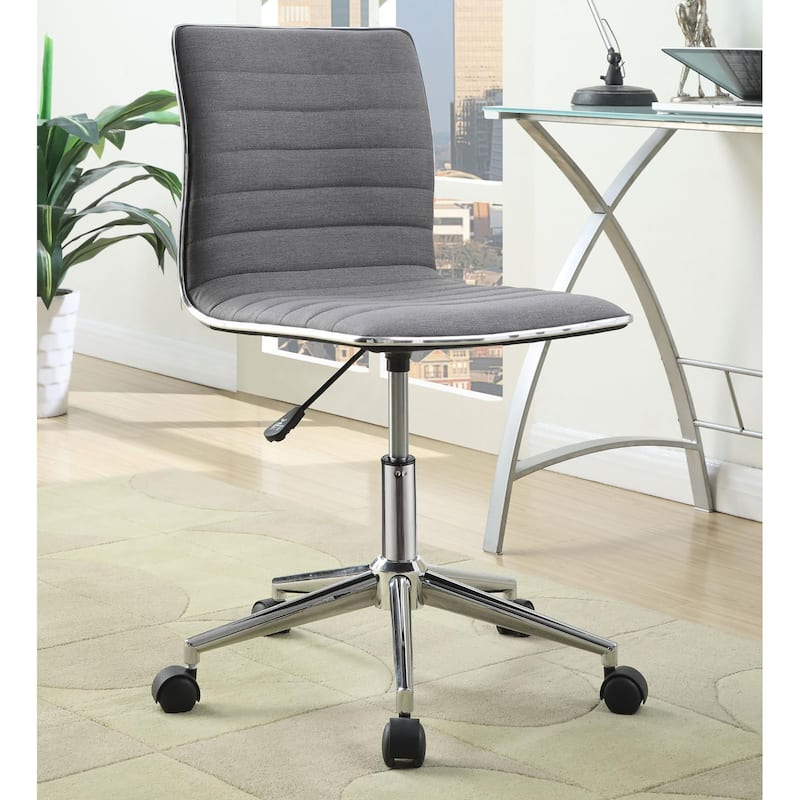 Modern Grey Armless Office Chair with Chrome Base and Caster Wheels, Adjustable Height - Grey