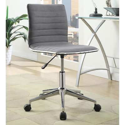 Modern Grey Armless Office Chair with Chrome Base and Caster Wheels, Adjustable Height