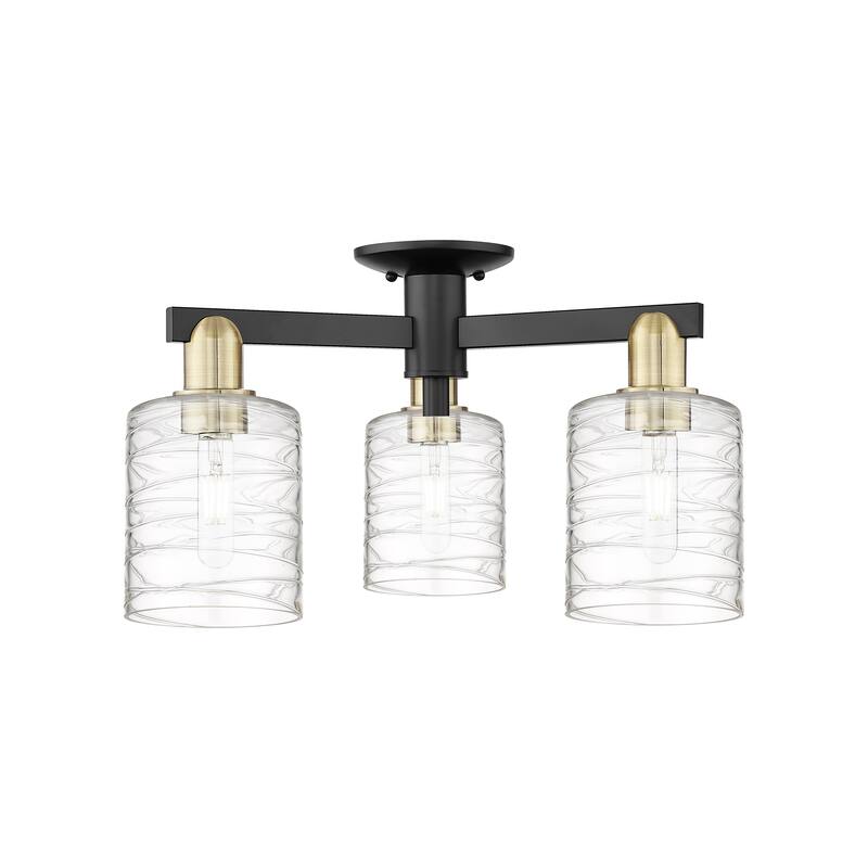 Innovations Lighting Endless Possibilities Arcadia - Cobbleskill - 3 Light 23" Semi-Flush Mount - Deco Swirl/Black Antique Brass