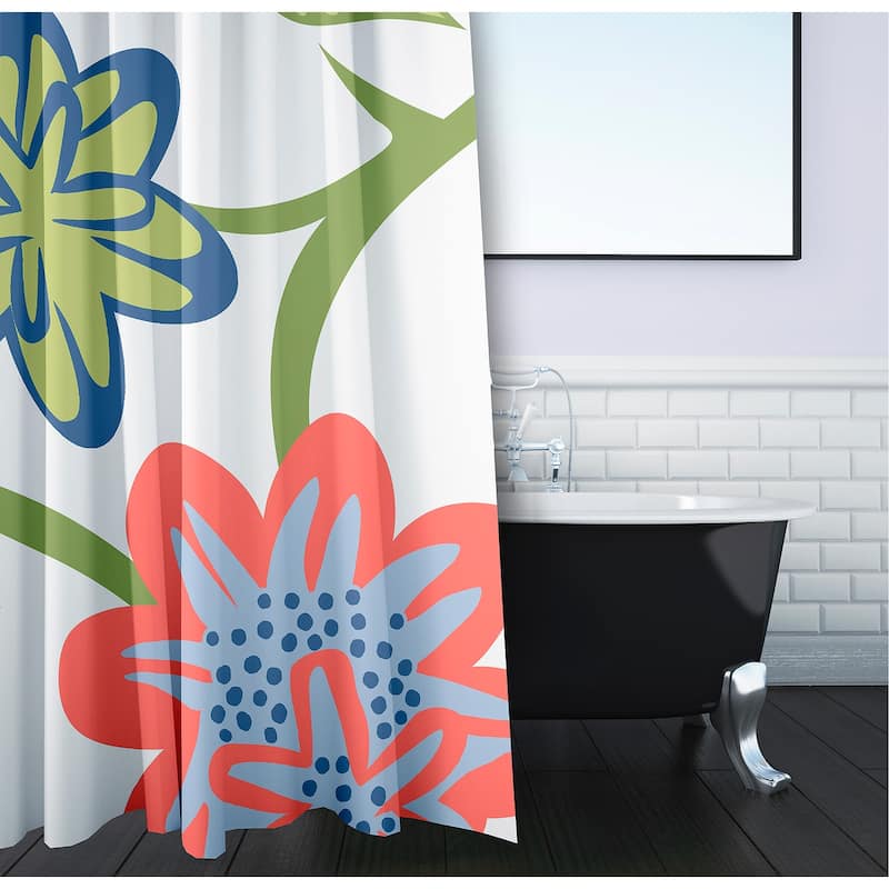 71 x 74-inch Tropical Floral Print Shower Curtain