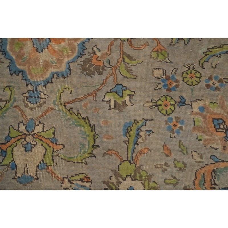 Hand Knotted Oriental 100% Wool Carpet Traditional Floral Greys & Charcoal Tabriz Area Rug - 10' 9'' X 7' 9''