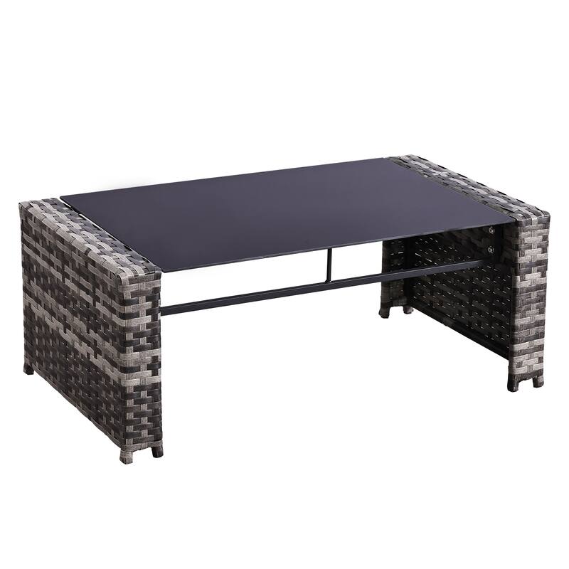 5-Piece Wicker Outdoor Sofa Set with Fire Pit Table