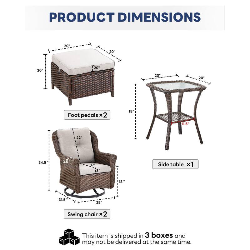 Outdoor Patio Swivel Chairs Table with 2 Ottomans
