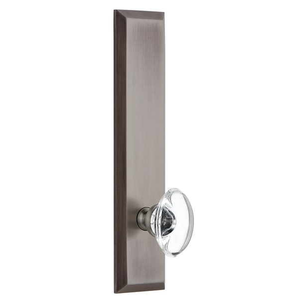 Grandeur FAVPRO_TP_PRV_234_LH Fifth Avenue Solid Brass Tall Plate Left Handed Privacy Door Knob Set with Provence Crystal Knob