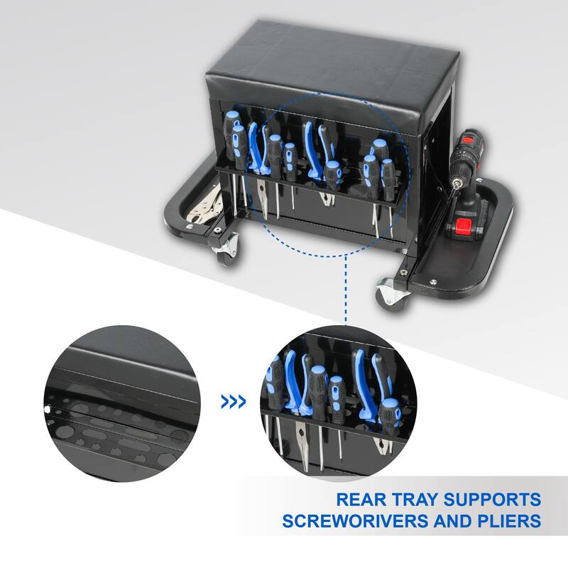 3-Drawer Tool Chest Rolling Mechanic Seat with Tool Trays