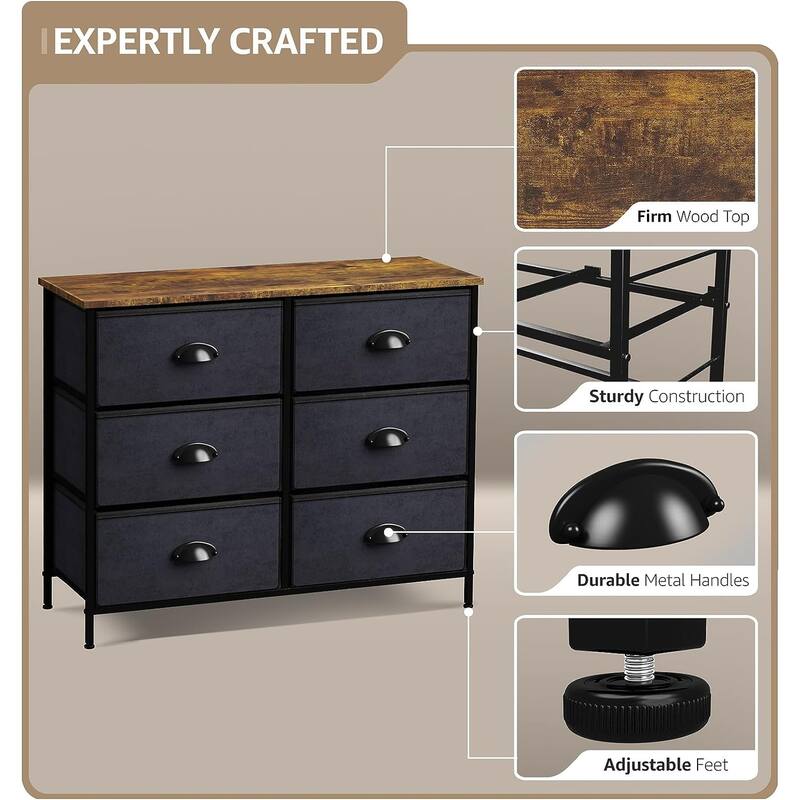 Sorbus Small Dresser with 6 Drawers - Wood Farmhouse Décor Style Shelf Top