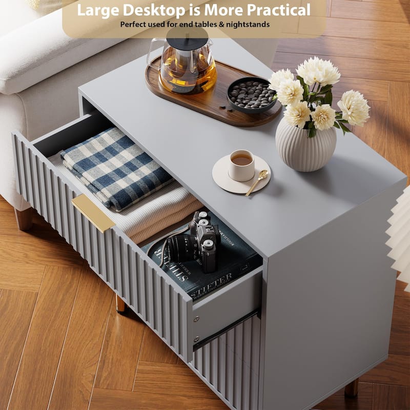 Fluted 3 Drawer Dresser for Bedroom, Modern Wooden Chest with Deep Drawers and Wide Top
