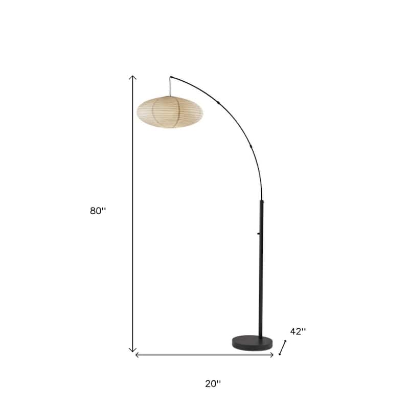80-inch Beige and Black Arc Floor Lamp with Paper Globe Shade - 42" x 20" x 80"