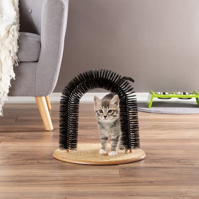 Petmaker Cat Self-Groomer - Bristle Ring Brush Kitten Arch with Carpeted Base