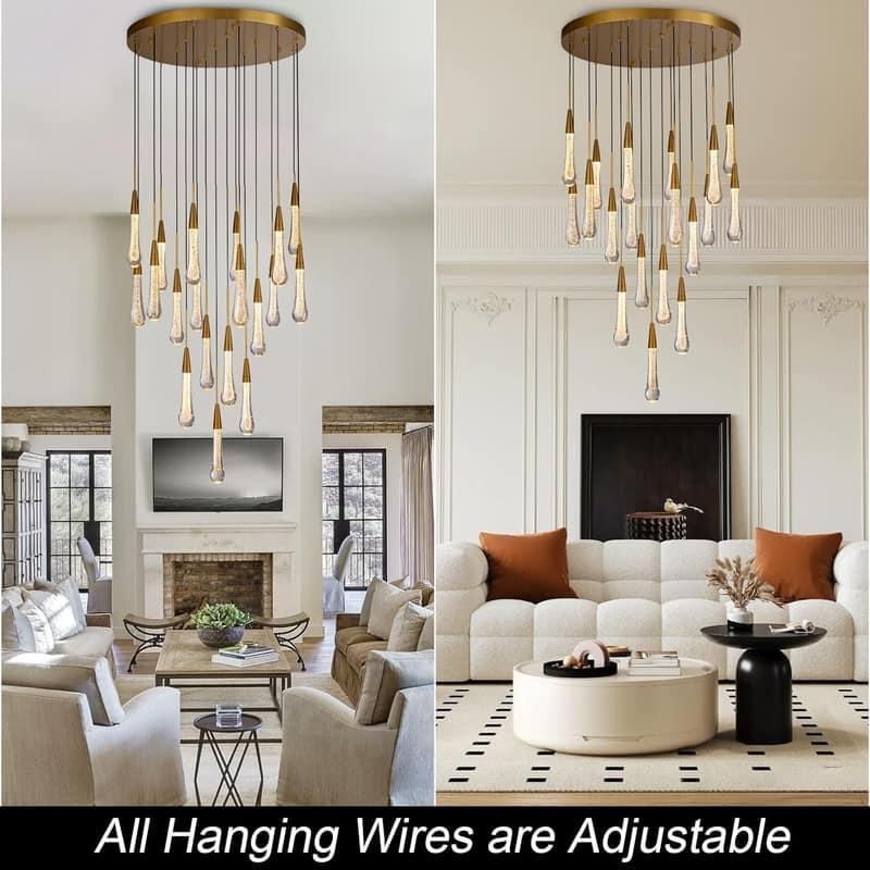 KAYLA Raindrop Chandelier, Modern Glass Pendant Light, Bulb Included