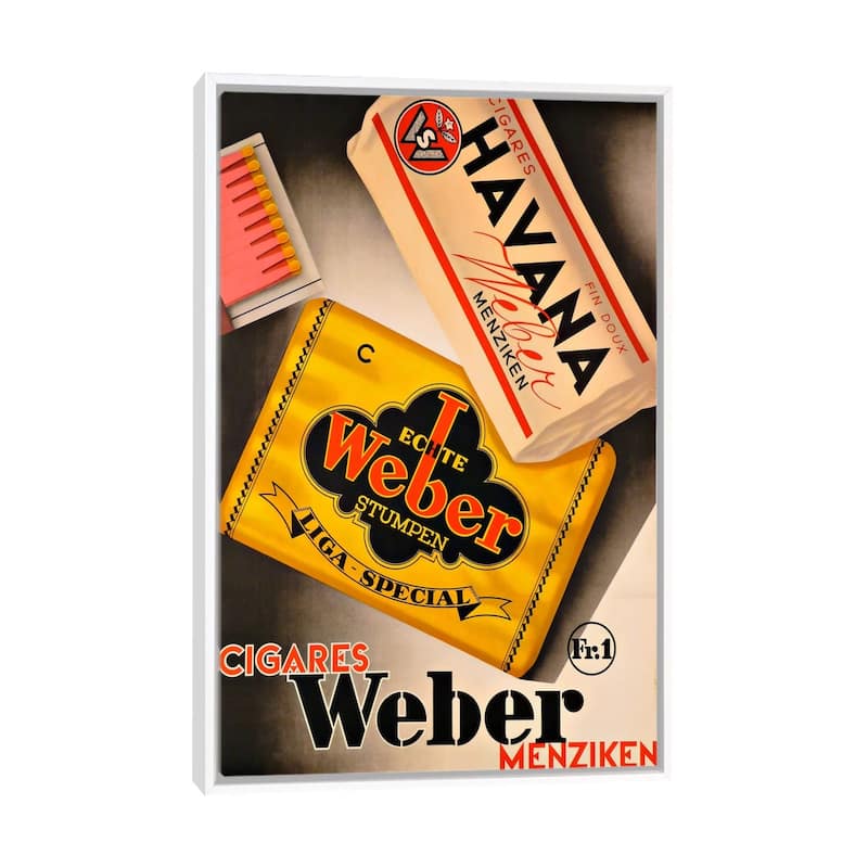 iCanvas "Cigares Weber" by Vintage Apple Collection Framed Canvas Print - White - 40x26