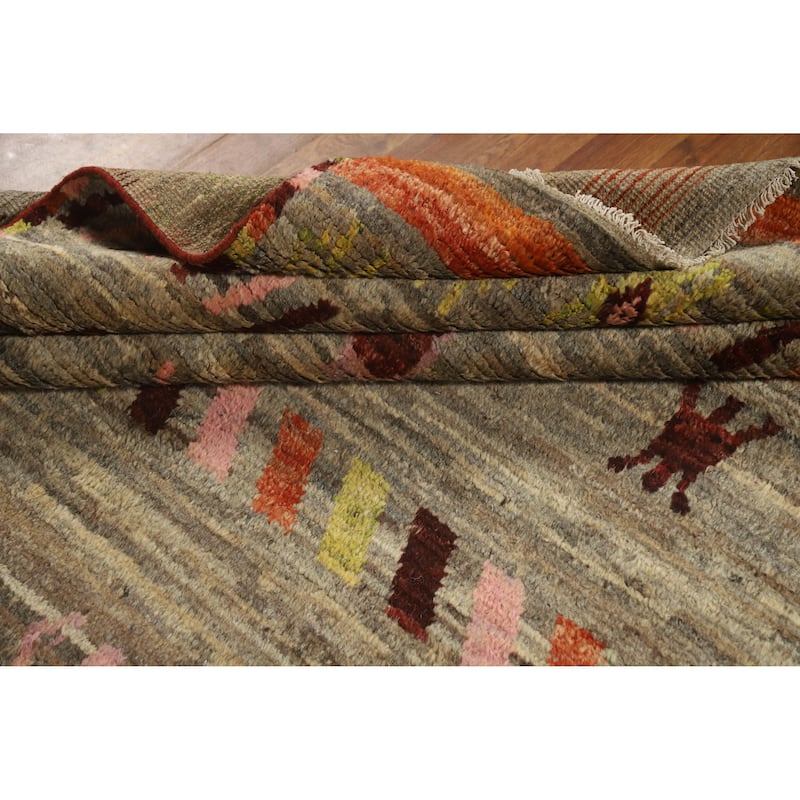 Moroccan Oriental Area Rug Hand-Knotted Tribal Multi-Color Wool Carpet - 6'9" x 9'6"