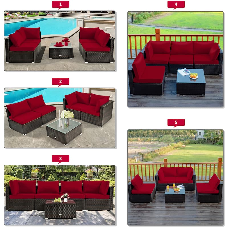 Costway 6PCS Patio Rattan Furniture Set 42'' Fire Pit Table Cover Sofa - See Details