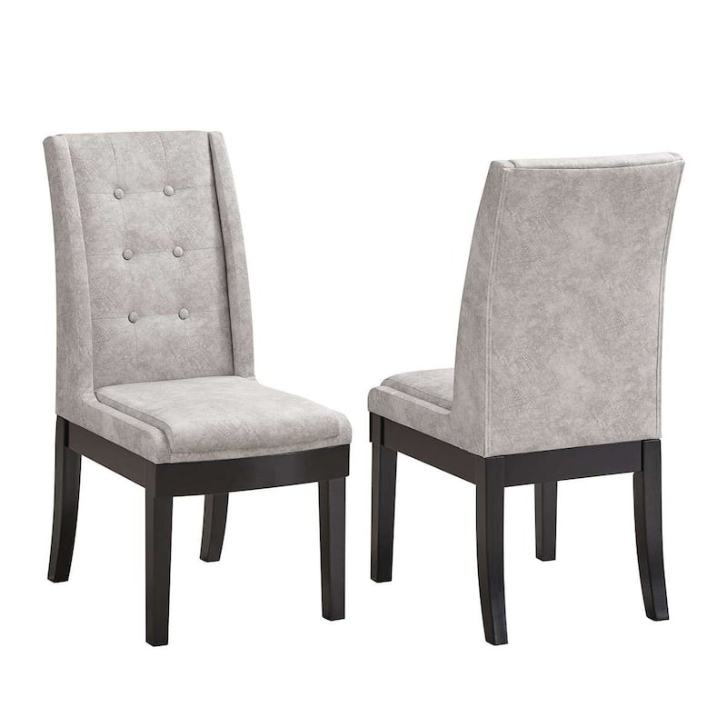 Tufted Upholstered Fabric Dining Room Chairs, Set of 2, Silver
