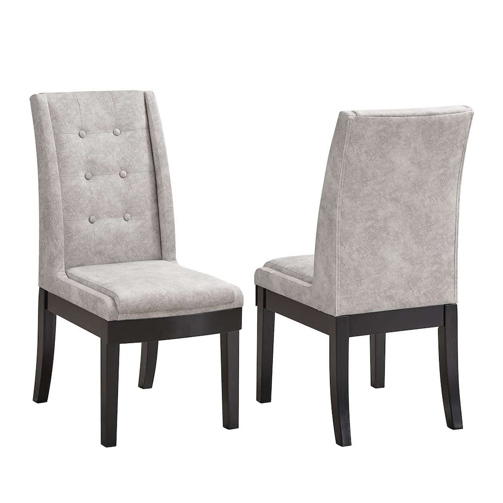 Tufted Upholstered Fabric Dining Room Chairs, Set of 2, Silver