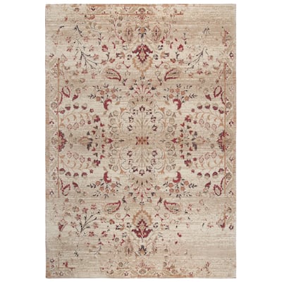 Alora Decor Euphoria Cream, Beige, Brown, and Red Wool Rug