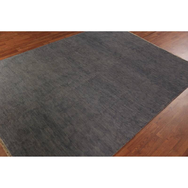 Gabbeh Modern Area Rug Hand-Knotted Strip Gray Wool Carpet - 5'7" x 7'10"
