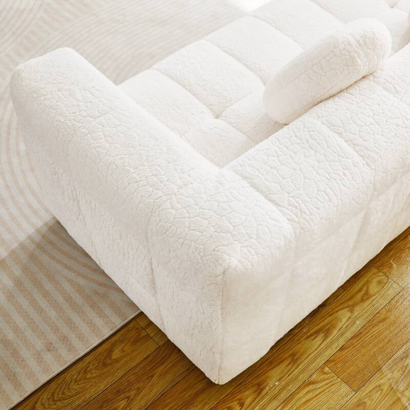 84.6-inch Modern Boneless Couch with Two Circular throw pillows, Skin-friendly lychee-textured long-pile polyester fabric