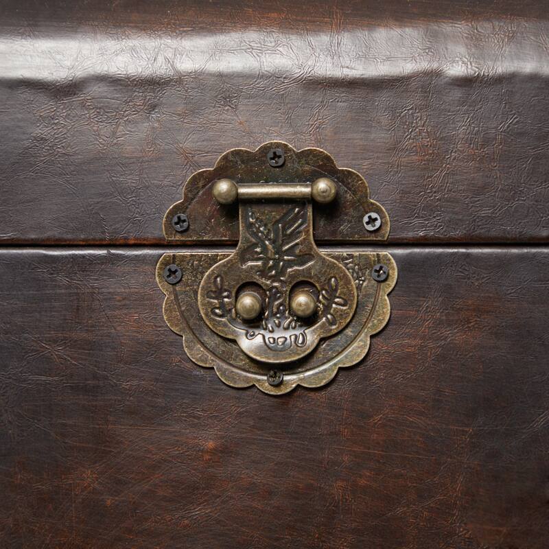 Brown Wooden Nesting Upholstered Decorative Trunk with Vintage Accents and Studs (Set of 3)