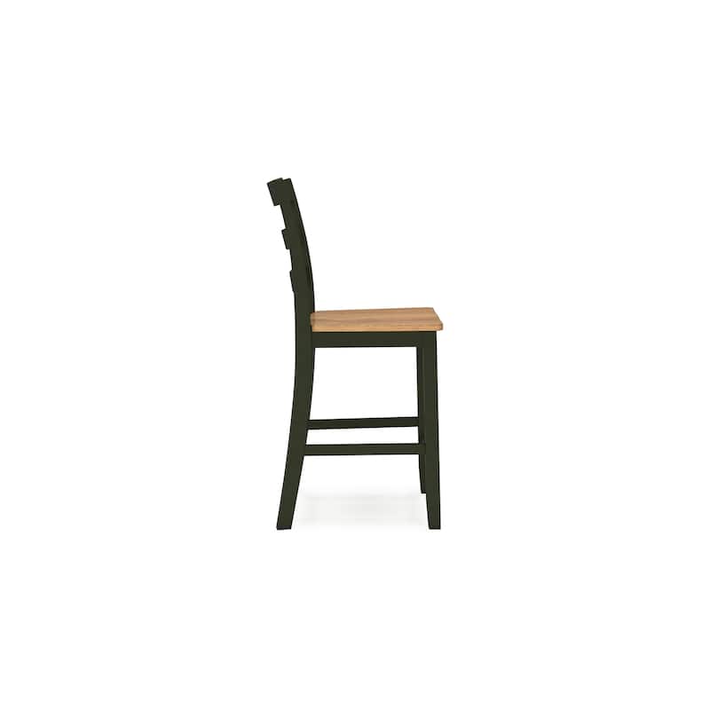 Gasy Counter Height Chair Set of 2, Dark Green Solid Wood, Brown Seat