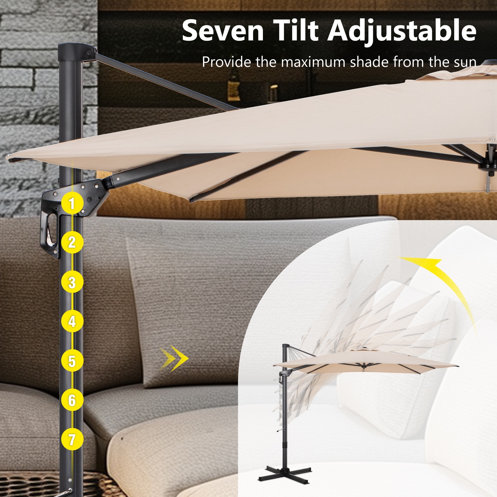 7 ft cantilever patio umbrella LAUSAINT HOME 12FT Deluxe Cantilever Umbrell – Lausaint Home and mildew 10 x 7 ft Solar-Powered