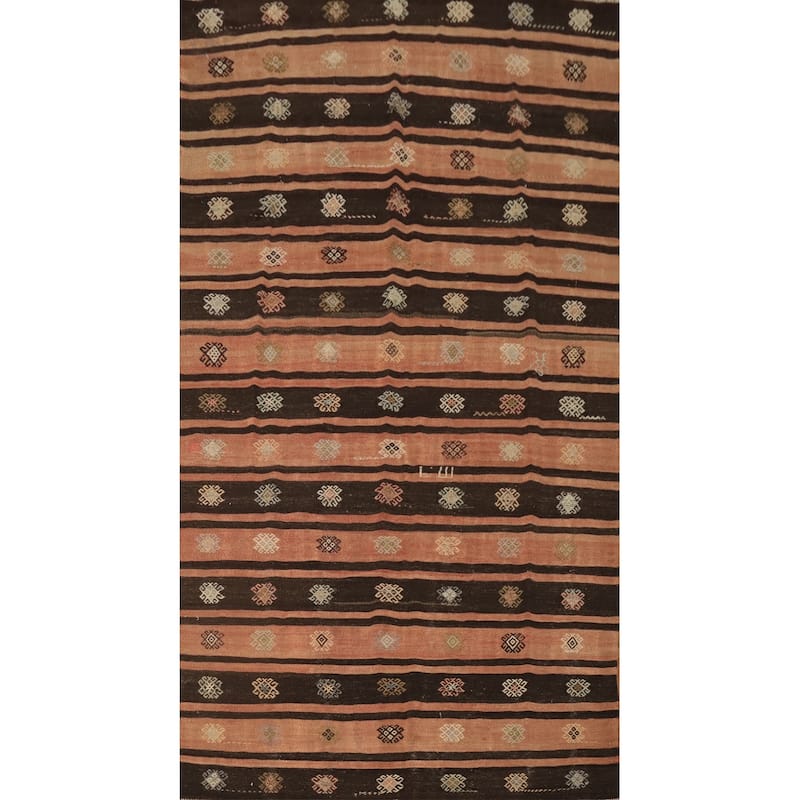 Hand Woven Oriental 100% Wool Carpet Southwestern Tribal Oranges & Rust Kilim Area Rug - 11' 6'' X 5' 11''