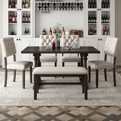 6-Piece Dining Table and Chair Set with Foam-Covered Seat Backs