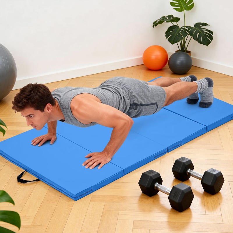 Zenova Gymnastics Mat 6' x 3' x 2" Four Fold Folding Exercise Mat with Carrying Handles
