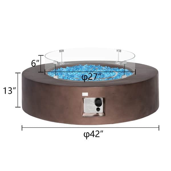COSIEST Outdoor Round Propane Fire Pit with Wind Guard, Fire Glass