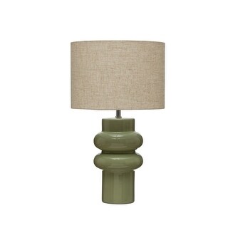 Stoneware Table Lamp with Linen Shade and Inline Switch - Overstock - 35645979