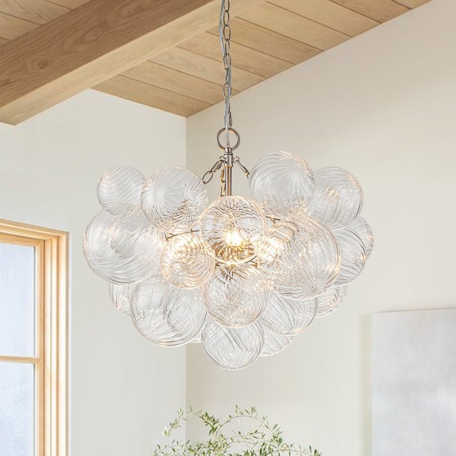 Luxury Ribbed Glass Globe Cluster Bubble Chandelier - Brass