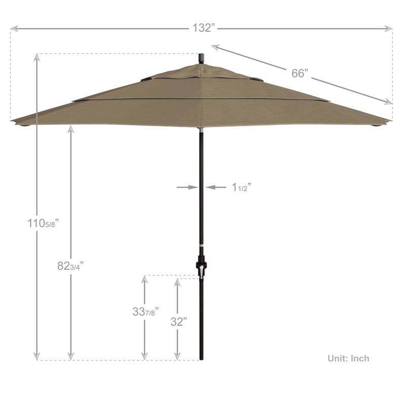 California Umbrella 11' Rd. Aluminum Market Umbrella, Crank Lift, Collar Tilt, Dbl Wind Vent, Bronze Finish, Olefin Fabric