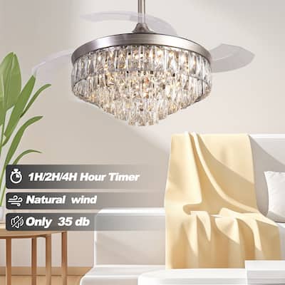 Modern Crystal Ceiling Fan Light with Lighting and 6 Speed Settings, Crystal Shade for Bedroom and Living Room