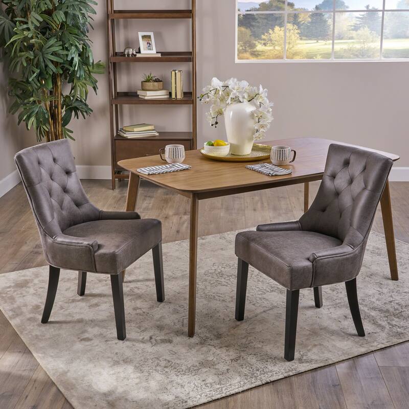 Tufted Backrest Dining Chair with Tapered Legs,Set of 2