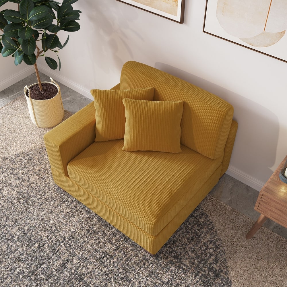 Upholstered Corduroy Modular Sectional Sofa with 2 throw pillows