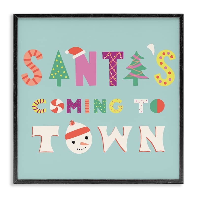 Stupell Whimsical Santa's Coming To Town Framed Giclee Art Design By Sazerelli Designs - 12 x 12 - Black