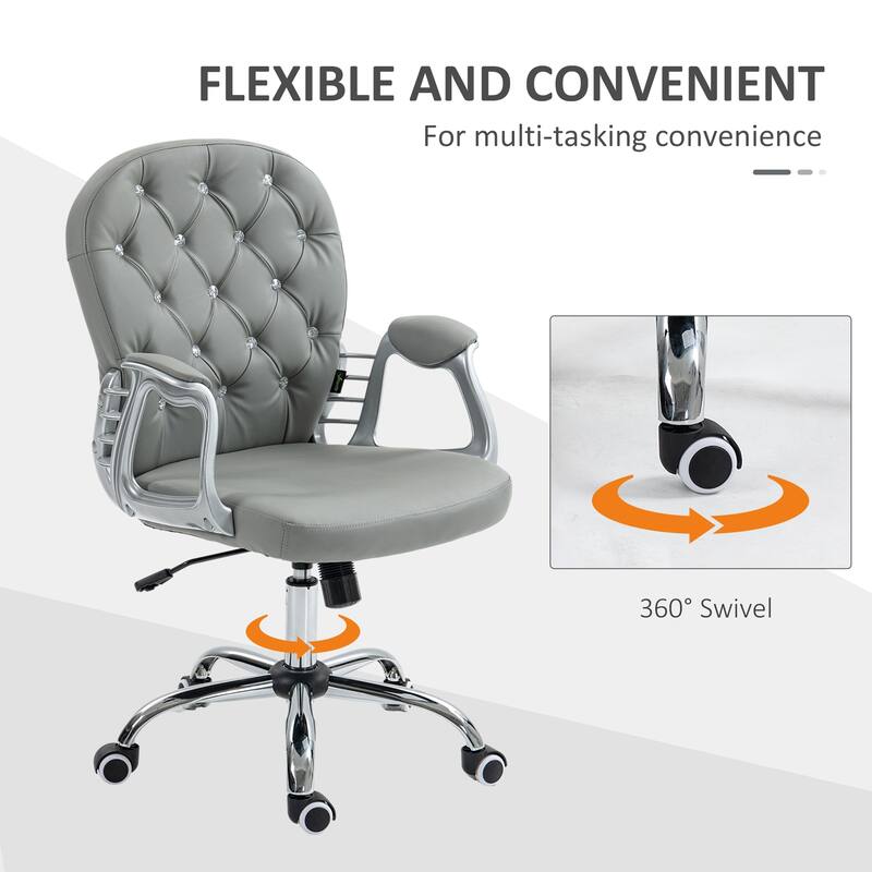 Ergonomic Leather Office Chair with Button Tufted Design, Padded Armrests, and Adjustable Height for Home Office