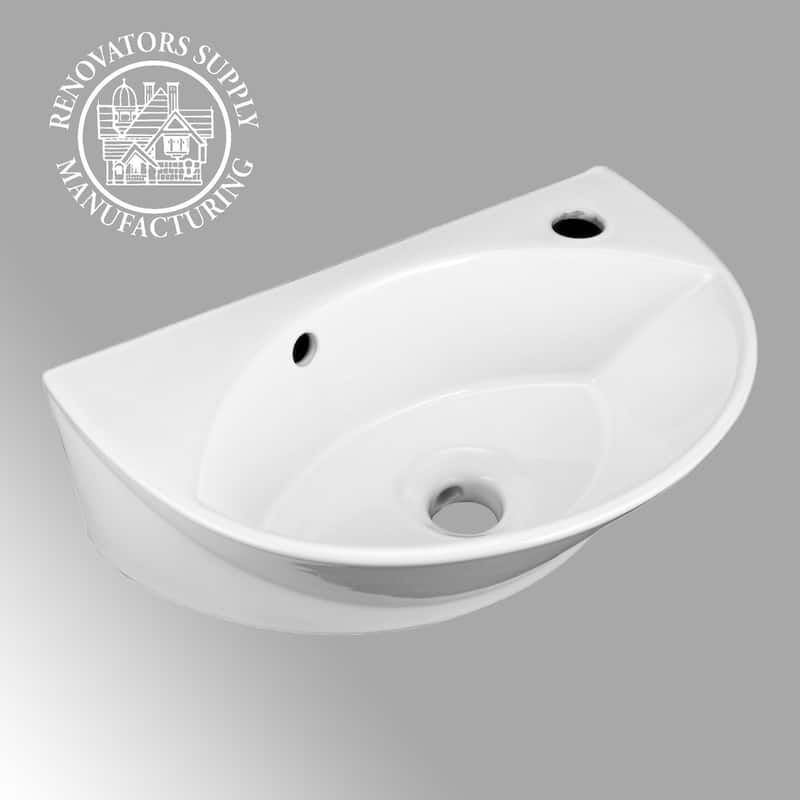 Juniper White Ceramic Wall Mounted Vessel Sink with Overflow and Faucet Hole