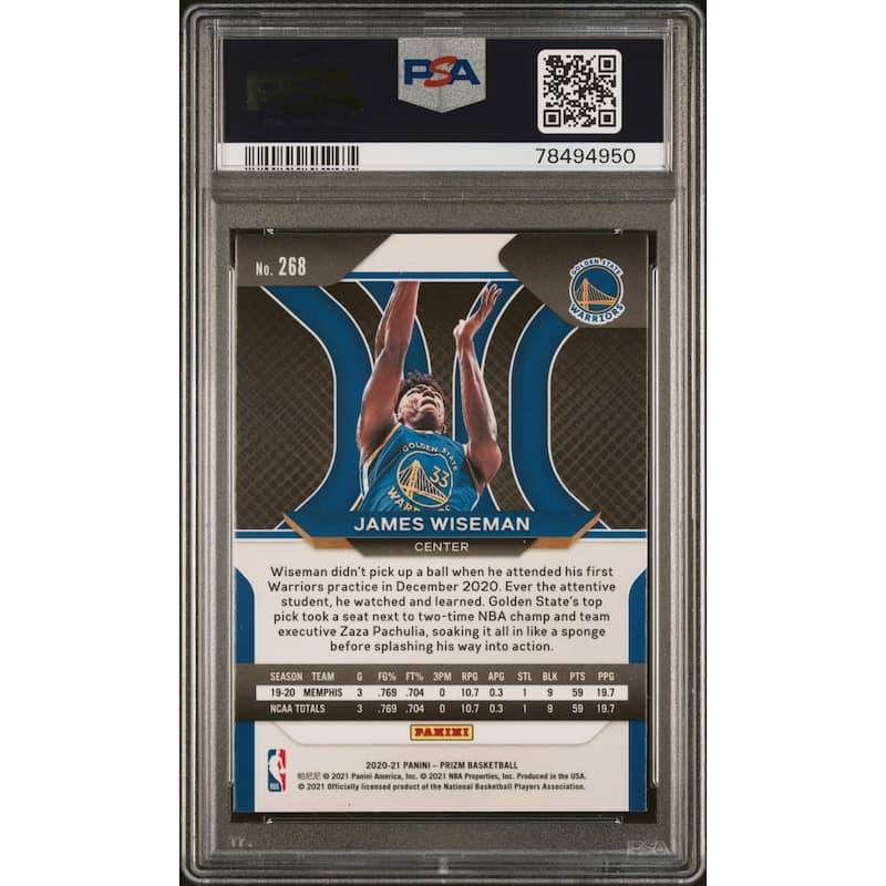 James Wiseman 2020 Panini Prizm Signed Rookie Card #268 Auto PSA 78494950 - 8'6" x 11'6"