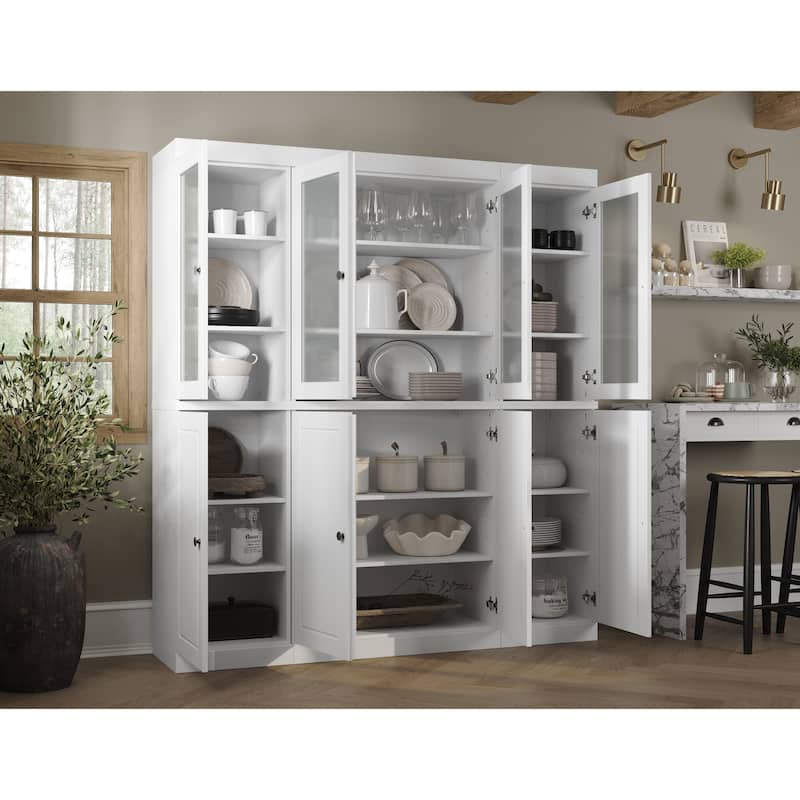 100% Solid Wood 65" Pantry China Cabinet with Solid, Frosted Glass Doors and Adjustable Shelves