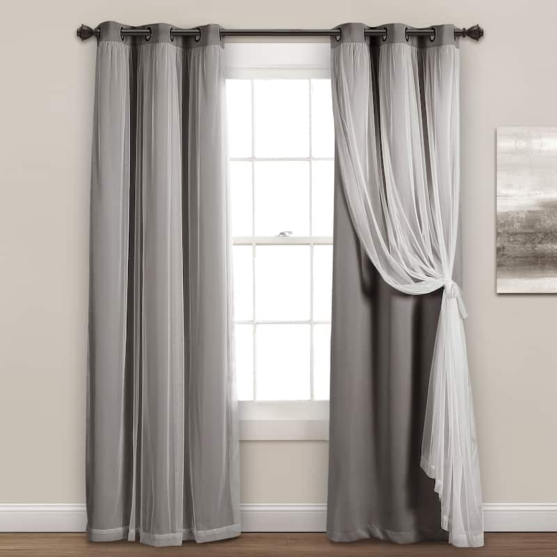Lush Decor Grommet Sheer Panel Pair with Insulated Blackout Lining - 108" x 38" - Dark Grey