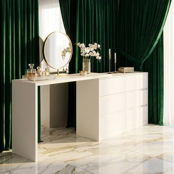 Timechee Home Rotating Dresser and Desk 6 Drawer Dresser Vanity Makeup White