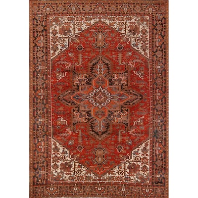 Hand Knotted Oriental 100% Wool Carpet Traditional Medallion Oranges & Rust Heriz Area Rug - 11' 7'' X 8' 4''