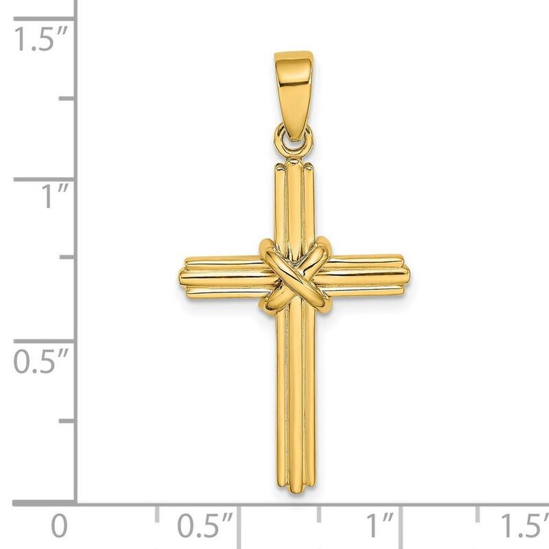 Curata 14k Two-tone Gold Polished Ribbed Cross With X Center Necklace 18mm x 34mm