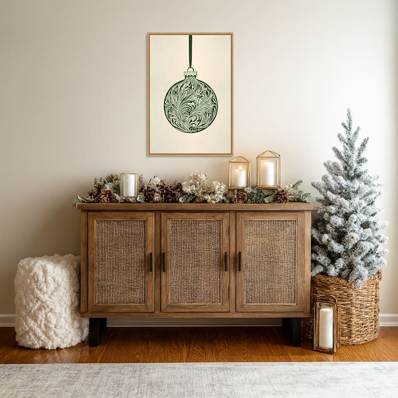 Olive Green Christmas Bauble by Pictufy Studio (23 x 33 in.), Framed Canvas Wall Art Print - Sylvie Natural
