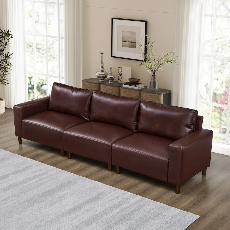 Roomfitters 112" Modern Extra Large 4-Seater Sofa, PU Leather Sectional Couch with Solid Wood Legs for Living Room