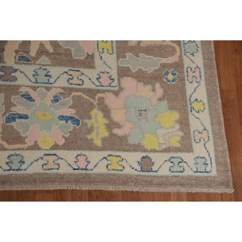 Hand Knotted Oriental 100% Wool Carpet Transitional All-Over Brown Oushak Area Rug - 13' 6'' X 10' 5''